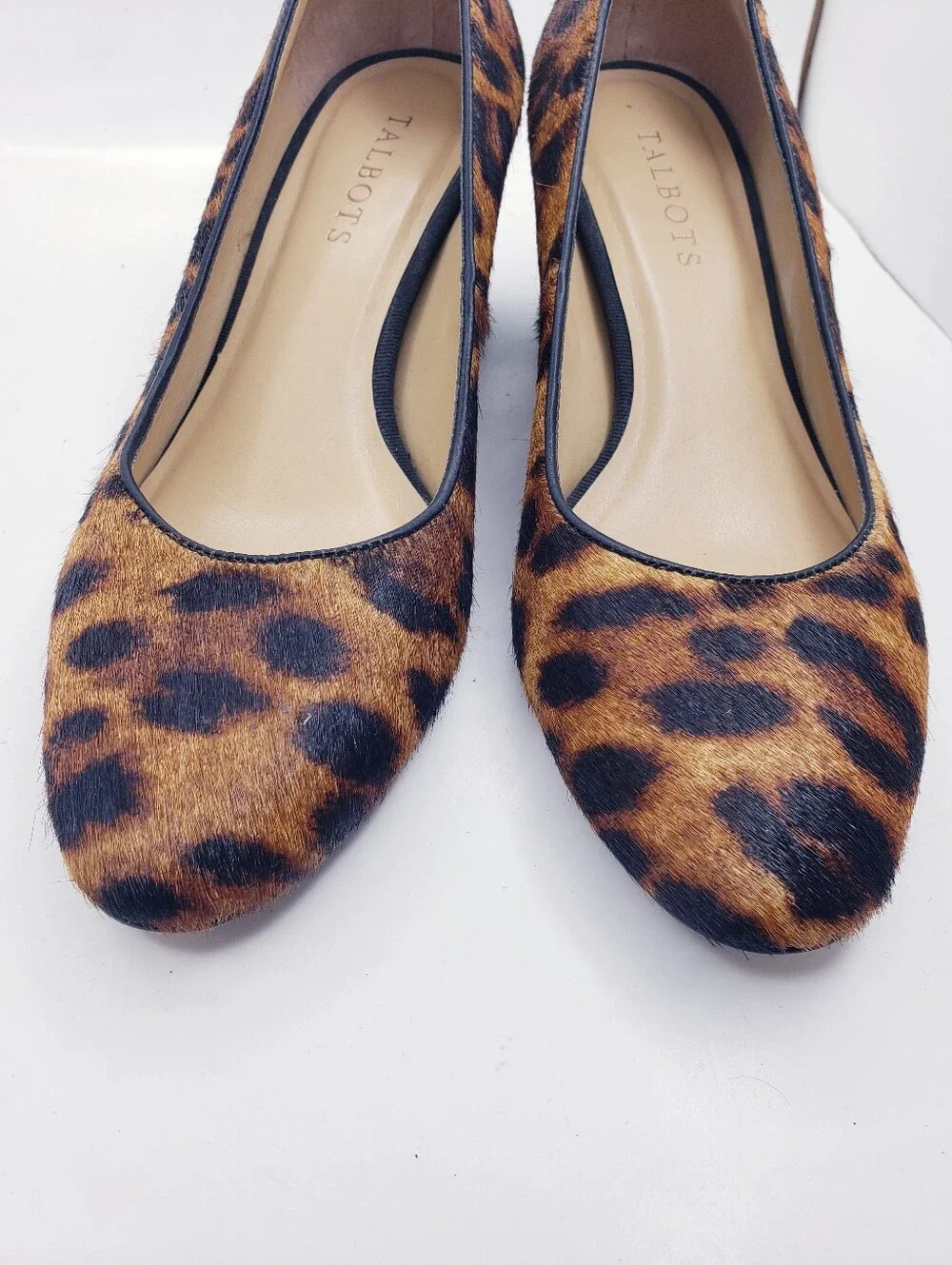 Talbots Isa Leopard Print Suede Calf Skin Block Heel Pumps Women's Size 7.5